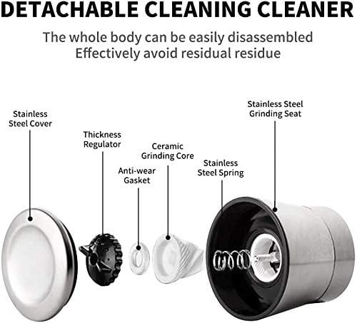 Adjustable Stainless Steel Salt and Pepper Grinder Set of 2 - Tall Shaker, Adjustable Coarseness, Refillable -Sea Salt, Black Peppercorn Mill