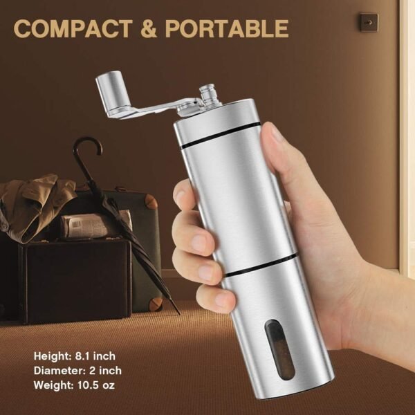 Manual Coffee Grinder, Hand Coffee Grinder with Adjustable Setting, Conical Ceramic Burr, Triangular Stainless Steel Mill with Foldable Handle Manual Burr Grinder