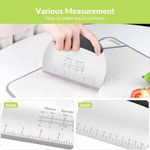 Stainless Steel Rubber Ergonomic Dough Pastry Scraper Cutter with Non-Slip Grip (Black)