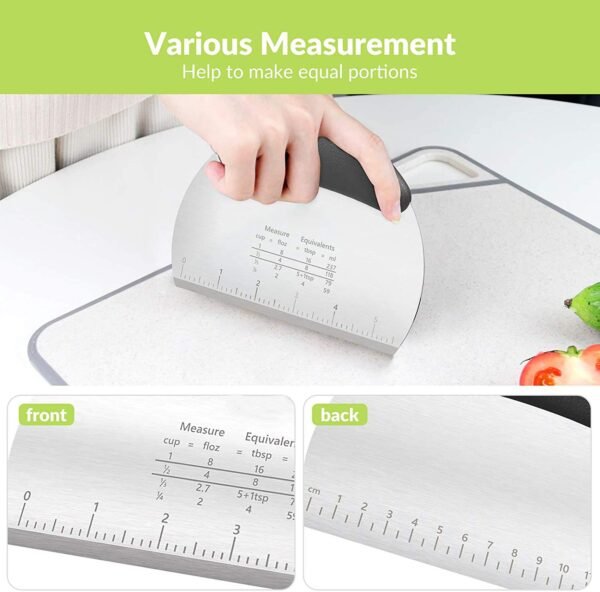 Stainless Steel Rubber Ergonomic Dough Pastry Scraper Cutter with Non-Slip Grip (Black)