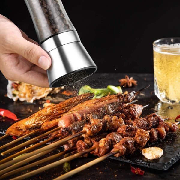 Adjustable Stainless Steel Salt and Pepper Grinder Set of 2 - Tall Shaker, Adjustable Coarseness, Refillable -Sea Salt, Black Peppercorn Mill