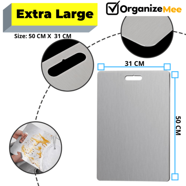 OrganizeMee Extra Large stainless Steel Chopping Board Cutting,Food-Grade Chopping Cutting Slicing Serving Cut Board for Fruits Vegetables Meat Cheese Pizza Dough for Chefs Kitchen /50 x31 cm X 1.5 MM Thick