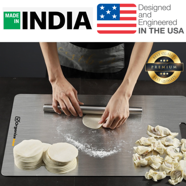 OrganizeMee Extra Large stainless Steel Chopping Board Cutting,Food-Grade Chopping Cutting Slicing Serving Cut Board for Fruits Vegetables Meat Cheese Pizza Dough for Chefs Kitchen /50 x31 cm X 1.5 MM Thick