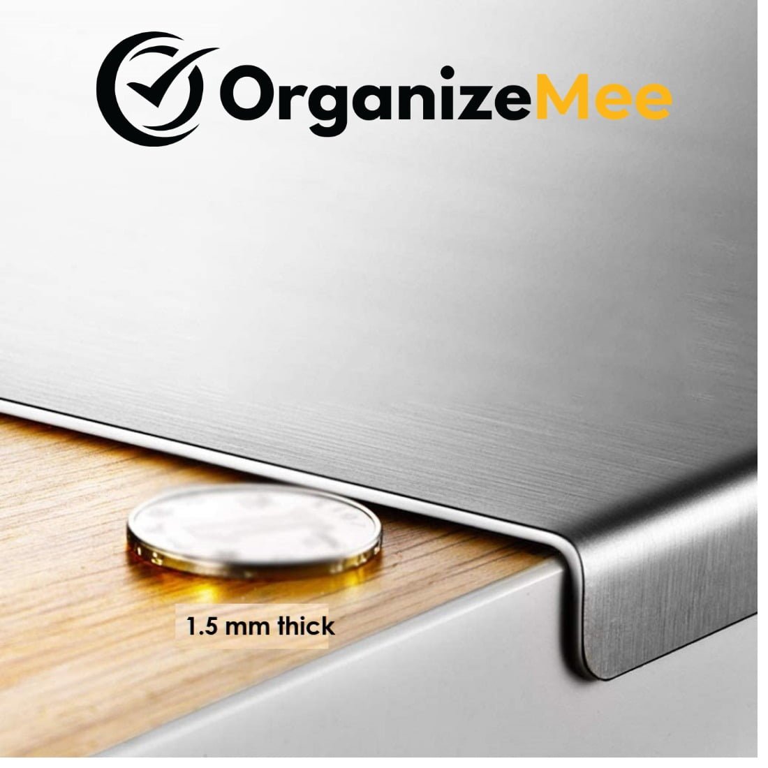 Big Stainless Steel worktop Saver Platform Chopping Board Round Edge Baking Board,Size 60 cm Wide X 47 cm deep + 25 mm Bend