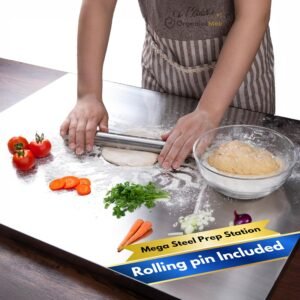 Big Stainless Steel worktop Saver Platform Chopping Board Round Edge Baking Board,Size 60 cm Wide X 47 cm deep + 25 mm Bend