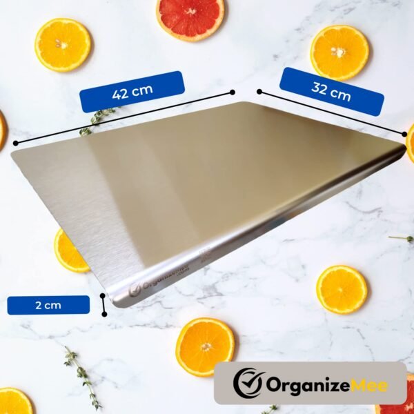 42 cm x 32 CM Medium Stainless Steel Kitchen Counter Top/Platform Chopping Board,Worktop Cutting & Chopping, with Lip Bend and
