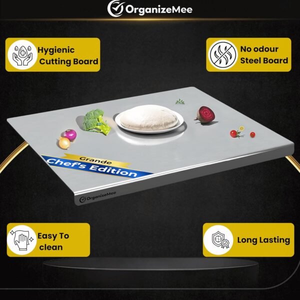 42 cm x 32 CM Medium Stainless Steel Kitchen Counter Top/Platform Chopping Board,Worktop Cutting & Chopping, with Lip Bend and