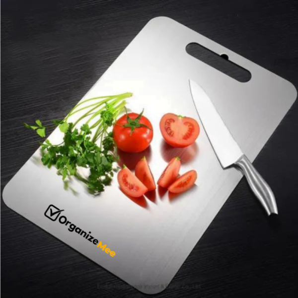 ORGANIZEMEE Steel Chopping Board Cutting,Food-Grade Chopping Cutting Slicing Serving Cut Board for Fruits Vegetables Meat Cheese Pizza Dough for Chefs Kitchen Home Size:(31 cm Round X 1.5 mm Thick)