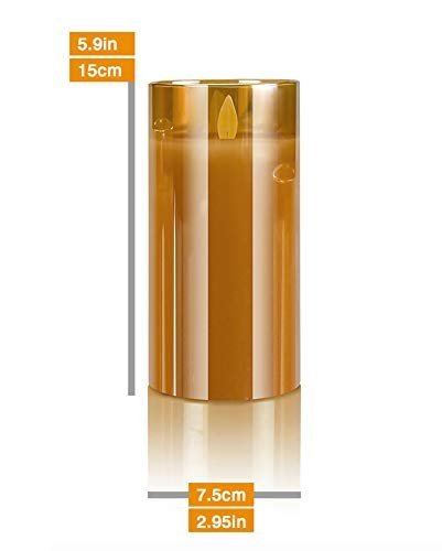 Flameless LED Glass Pillar Candle 3xAAA Battery Powered 6"x3" Flickering Effect Real Wax with Faux Wick Moving Flame Single Steady Candle Light, Remote Controller with Timer (Brown,Pack of 1)