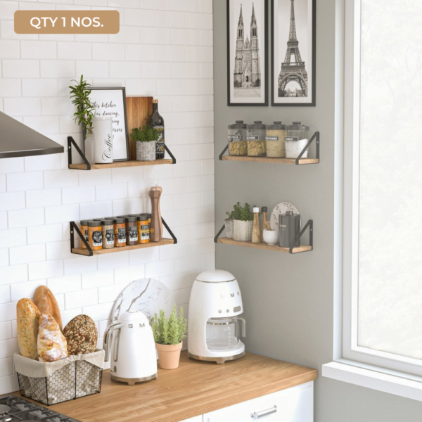 16 Inch Pine Wood Floating Shelf For Wall , With Black Metal Brackets Wall Decor (L 16″ X 5″ Shade Walnut QTY 1) Black Brackets