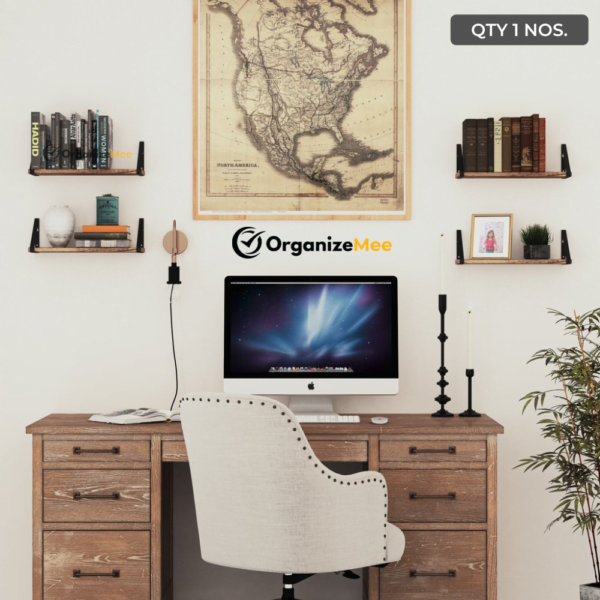 16 Inch Pine Wood Floating Shelf For Wall , With Black Metal Brackets Wall Decor (L 16″ X 5″ Shade Walnut QTY 1) Black Brackets