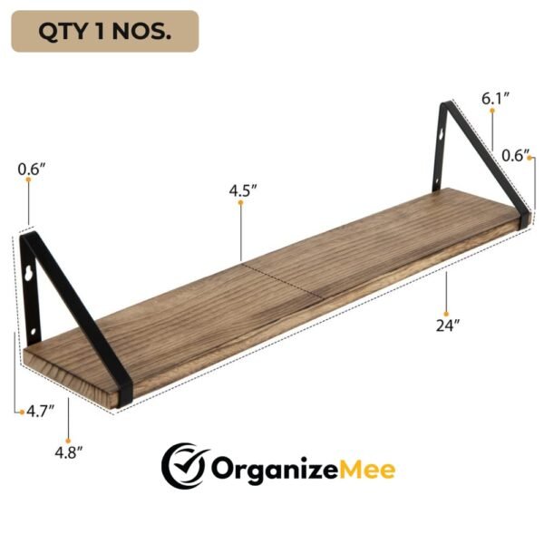 24 inch Pine wood floating shelf for wall , with metal brackets wall decor (L 24" x 5" Shade Walnut QTY 1)