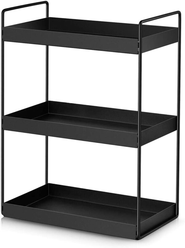 OrganizeMee Metal 3 Tier Multi Purpose Kitchen Steel Rack Organizer Essentials Space Saving Organiser ( Black )