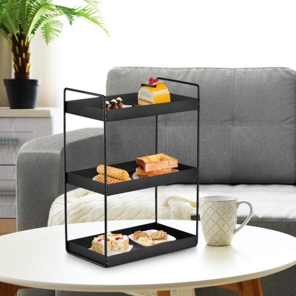 OrganizeMee Metal 3 Tier Multi Purpose Kitchen Steel Rack Organizer Essentials Space Saving Organiser ( Black )