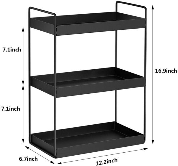OrganizeMee Metal 3 Tier Multi Purpose Kitchen Steel Rack Organizer Essentials Space Saving Organiser ( Black )