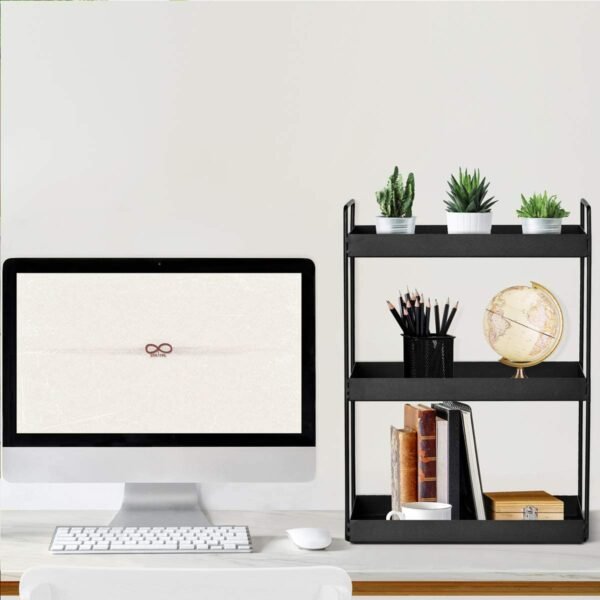 OrganizeMee Metal 3 Tier Multi Purpose Kitchen Steel Rack Organizer Essentials Space Saving Organiser ( Black )