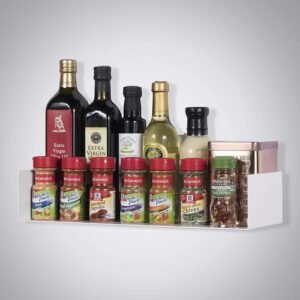 Organizemee Floating Wall Mount Metal U Shape Shelf Book ,masala jars Storage Display Bookcase Black Set of 2 (White))