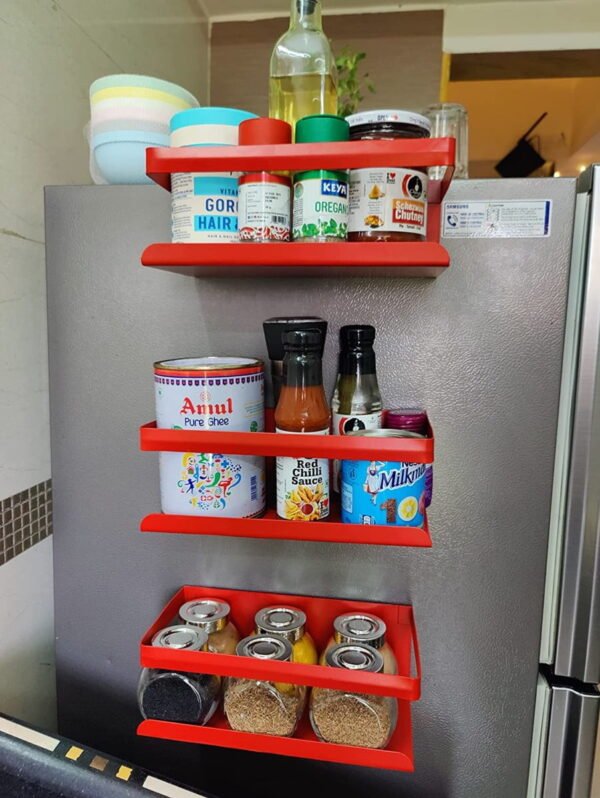 Red magnetic kitchen organizer storage spice rack , Utilize side space of fridge,washing machine & microwave oven