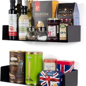 Organizemee Floating Wall Mount Metal U Shape Shelf Book ,masala jars Storage Display Bookcase Black Set of 2 (Black)