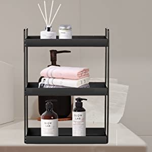 OrganizeMee Metal 3 Tier Multi Purpose Kitchen Steel Rack Organizer Essentials Space Saving Organiser ( Black )