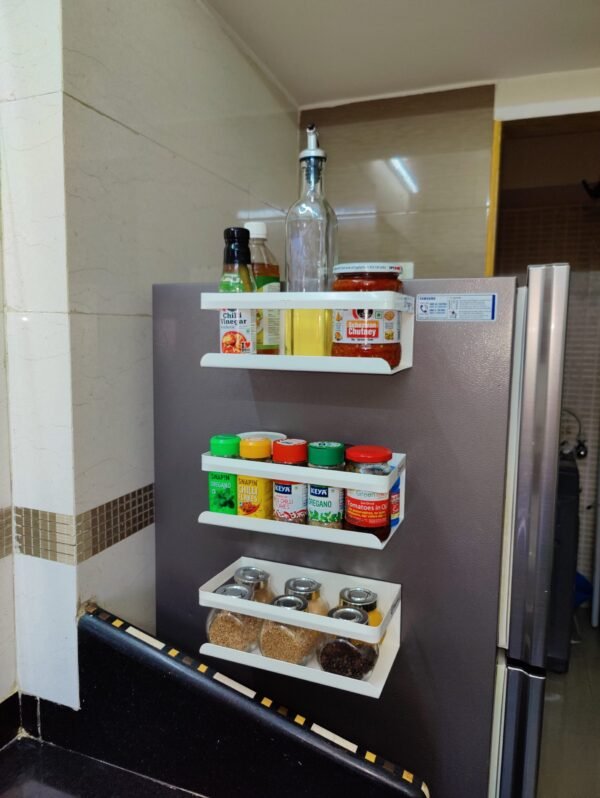 White spice magnetic rack kitchen organizer storage shelve  Utilize side space of fridge,washing machine & microwave oven(Qty: 1)