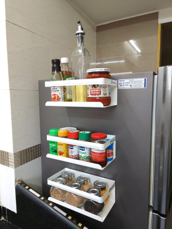 White spice magnetic rack kitchen organizer storage shelve  Utilize side space of fridge,washing machine & microwave oven(Qty: 1)