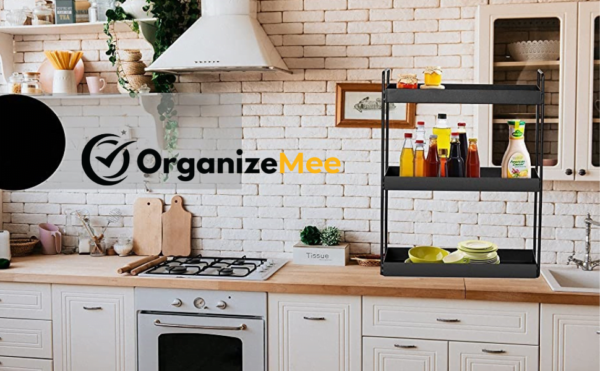 OrganizeMee Metal 3 Tier Multi Purpose Kitchen Steel Rack Organizer Essentials Space Saving Organiser ( Black )
