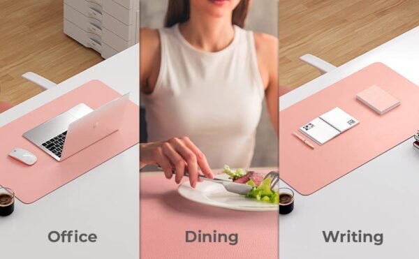 PU Leather Desk Pad Protector,Mouse Pad,Office Desk Mat,Non-Slip Vegan Leather Desk Blotter,Laptop Desk Pad,Waterproof Desk Writing Pad for Office and Home 70CM*35CM (Light Blue/Pink)