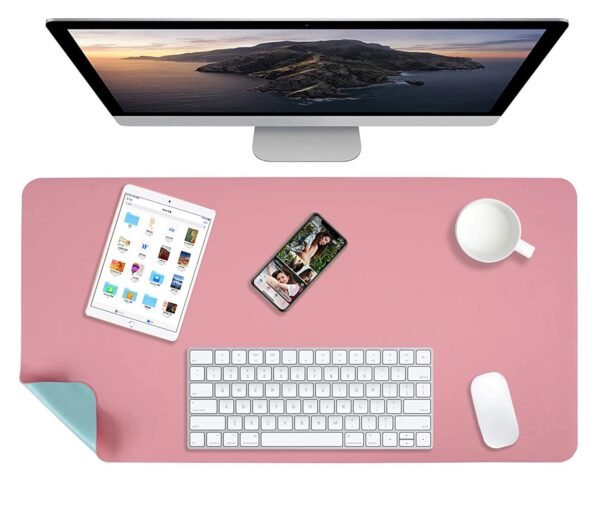 PU Leather Desk Pad Protector,Mouse Pad,Office Desk Mat,Non-Slip Vegan Leather Desk Blotter,Laptop Desk Pad,Waterproof Desk Writing Pad for Office and Home 70CM*35CM (Light Blue/Pink)