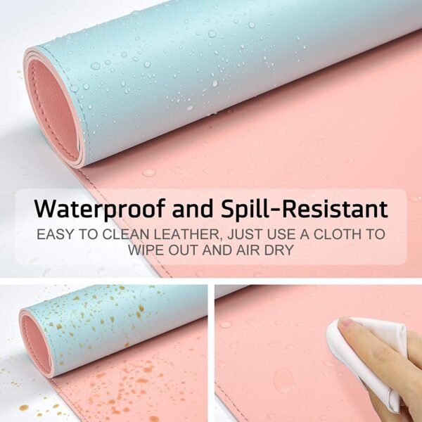 PU Leather Desk Pad Protector,Mouse Pad,Office Desk Mat,Non-Slip Vegan Leather Desk Blotter,Laptop Desk Pad,Waterproof Desk Writing Pad for Office and Home 70CM*35CM (Light Blue/Pink)