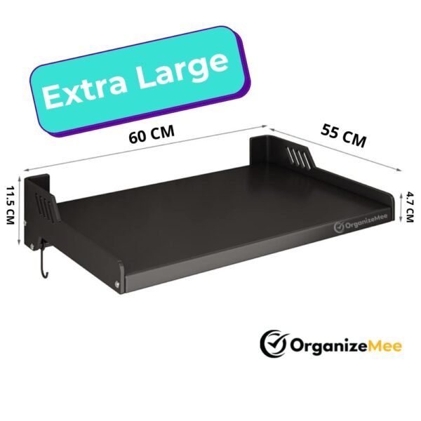 Extra Large Microwave Wall Shelf rack (Size 60 cm wide & 55 CM Deep) for Kitchen from 25-38 Liter with Hooks 65 Kg load capacity (Single Stage Matte Black)