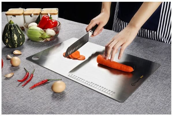 Size 50 Cm X 31 Cm OExtra Large Stainless Steel 304 Fruit Chopping Cutting Board, Kitchen Metal Chopping Board for Vegetables Breads and Meats, Heavy Duty Safe Durable Cutting Boards