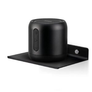 Metal Small wall mounted shelves,Bluetooth speaker,Wi-Fi camera stand corner floating shelf for living room & bedroom,home decor items plant pot mounting racks [15.5 X12.5Cm] Qty 1 (Black)