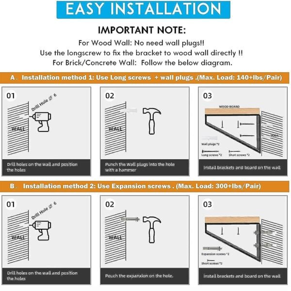 Metal Angle support for floating shelf BLACK Qty 2