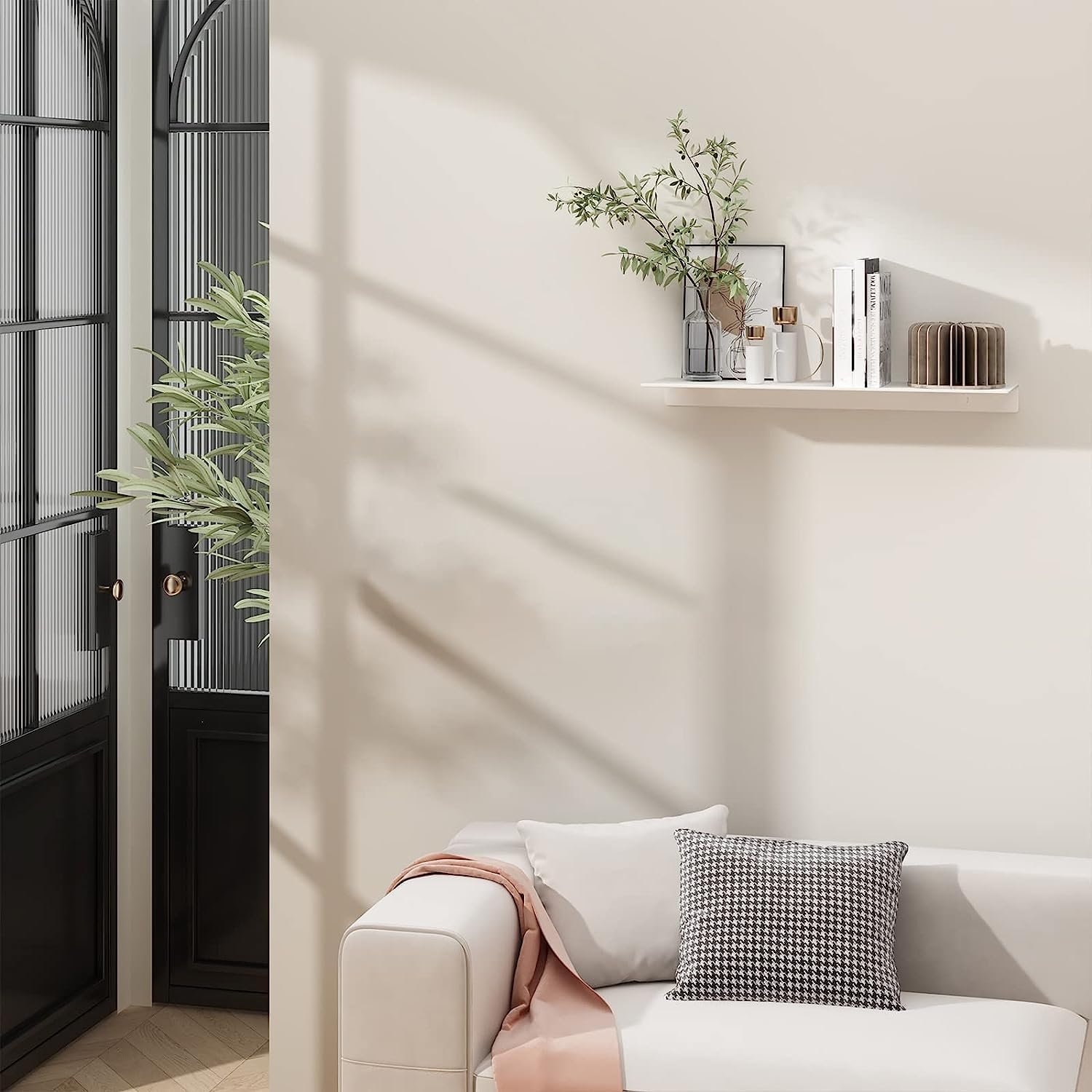 OrganizeMee - 17 inch Z Metal Small Wall Mounted Shelves,Bluetooth Speaker,Wi-Fi Camera Stand Corner Floating Shelf for Living Room & Bedroom,Home Decor Items Plant Pot mounting Racks, Show Piece Organizer(White)