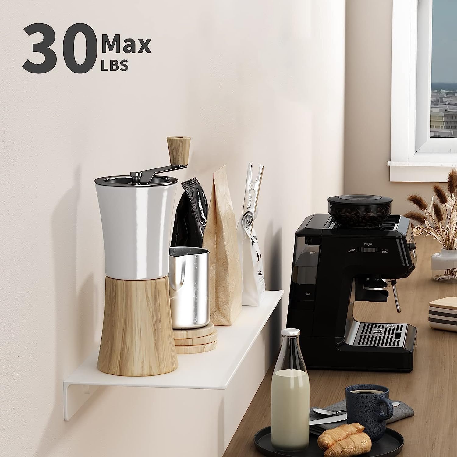 OrganizeMee - 17 inch Z Metal Small Wall Mounted Shelves,Bluetooth Speaker,Wi-Fi Camera Stand Corner Floating Shelf for Living Room & Bedroom,Home Decor Items Plant Pot mounting Racks, Show Piece Organizer(White)