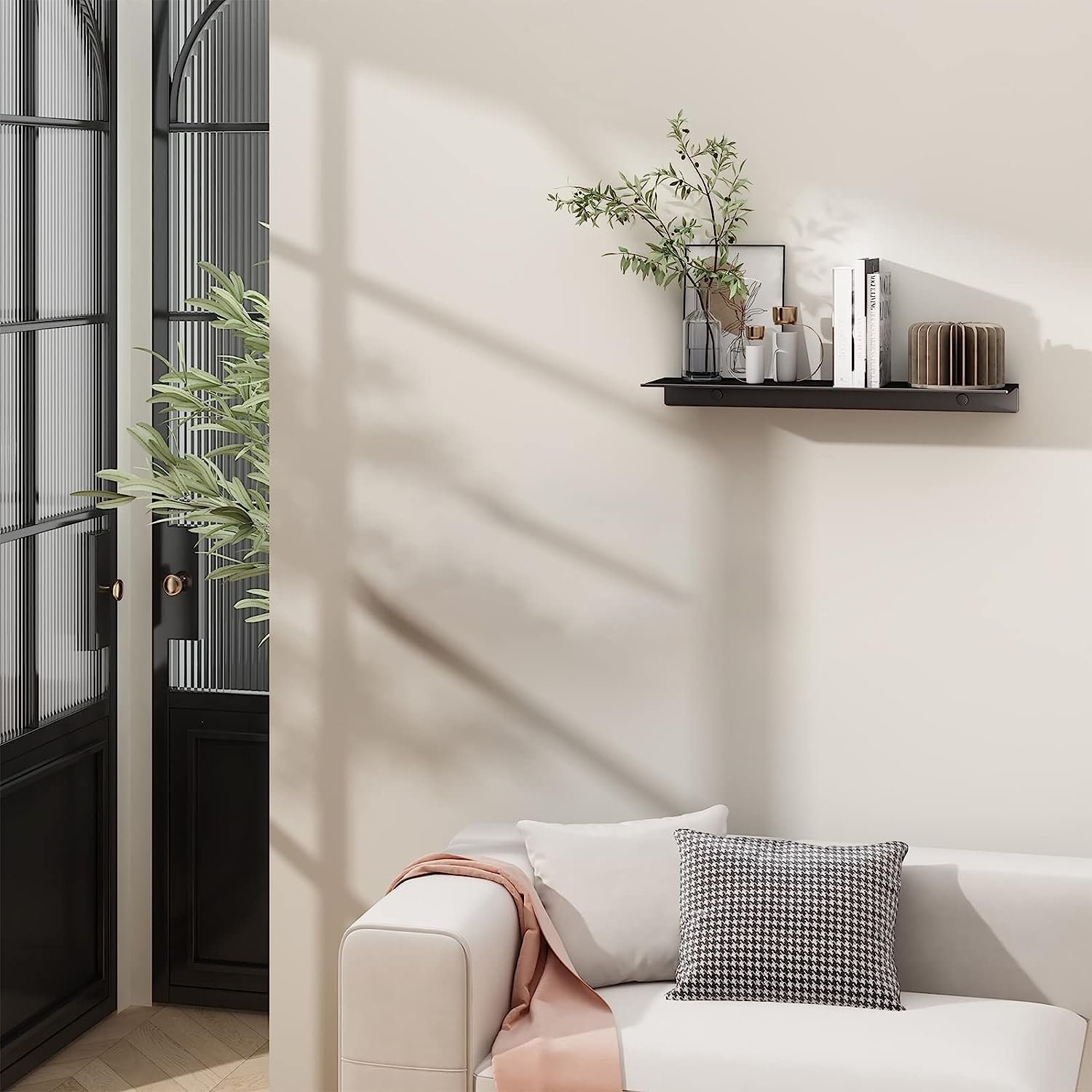 OrganizeMee - 9 inch Metal Small Wall Mounted Shelves,Bluetooth Speaker,Wi-Fi Camera Stand Corner Floating Shelf for Living Room & Bedroom,Home Decor Items Plant Pot mounting Racks, Speaker Stand(Black)